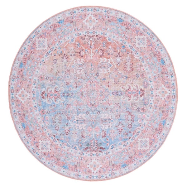 SAFAVIEH Serapi Rust/Blue 7 ft. x 7 ft. Machine Washable Floral Round Area Rug