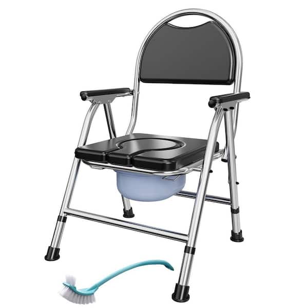 21 in. x 39 in. 4 in 1 Folding Bedside Commode Toilet Seat with Arms and Back, 350 lb. Capacity, Adjustable Height