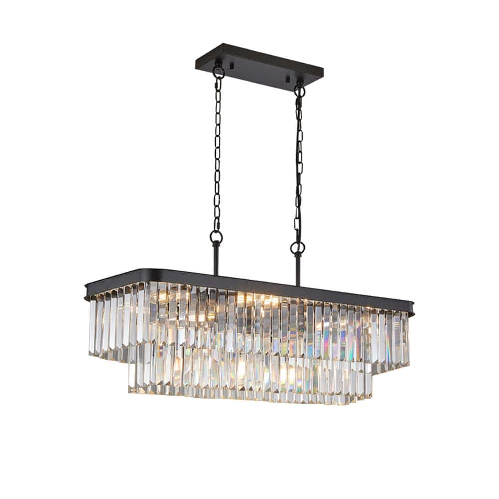 Rectangular 11-Light Black Crystal Chandelier Iron Ceiling Hanging Light for Kitchen Island (Bulb Not Included) price history on PriceWatchPro