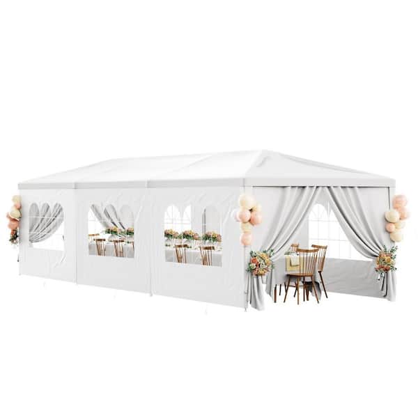 10 x 30 ft. White Waterproof Outdoor Canopy Tent with 8 Removable Sidewalls