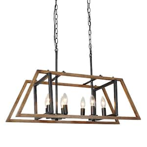 8-Light Matte Black and Pine Texture Island Chandelier