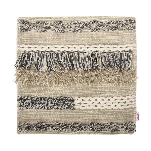 Noble House Glensford Hand-Loomed Boho Beige Multicolor 20 in. x 20 in. Pillow Cover