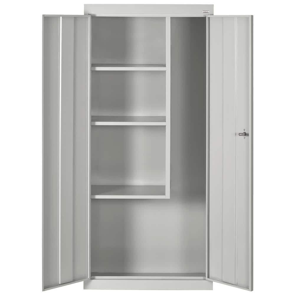 Dove Gray Lockable Steel Janitorial Cabinet with Spill Containment
