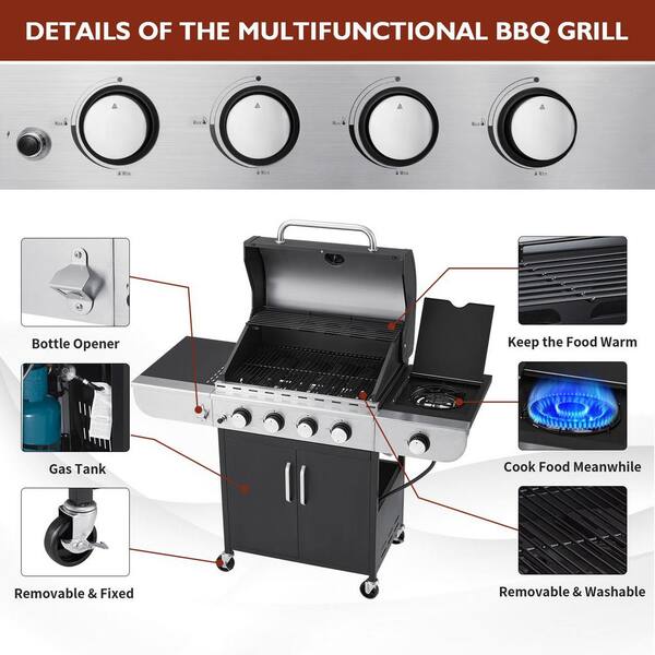 MELLCOM BGGIN0071 5-Burner BBQ Propane Gas Grill, 24,000 Stainless Steel Patio Garden Barbecue Grill in Black - 3