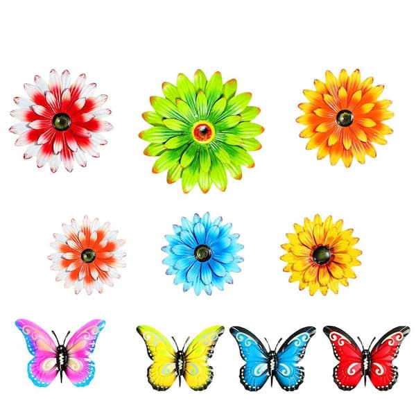 10-Piece Metal Wall Sculptures Flowers and Butterfly Wall Art Decor