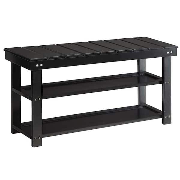 Convenience Concepts Oxford Black Bench with Shelves 17 in. H x 35.5 in. W x 12 in. D
