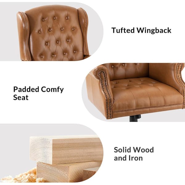 JAYDEN CREATION Micaela Camel Swivel Executive Chair with Nailhead