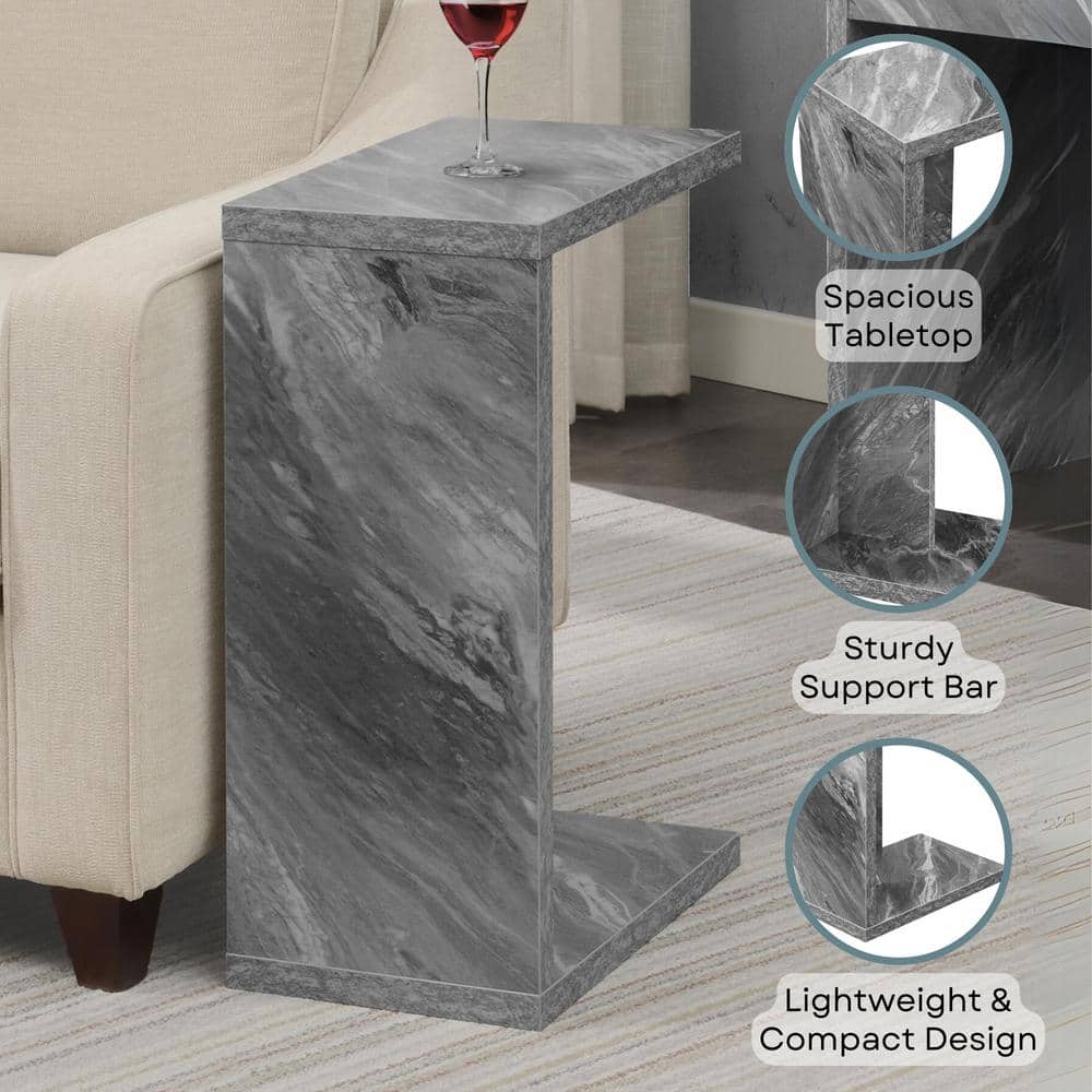Gray Faux Marble C-Shaped End Table