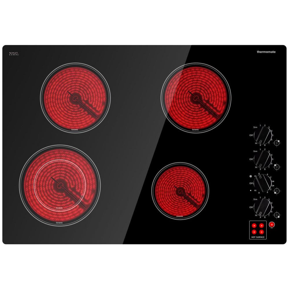 30 in. Built-In Radiant Electric Ceramic Glass Cooktop in Black with 4 Elements and Mechanical Knob