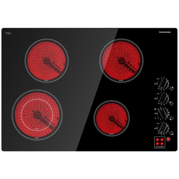 thermomate 30 in. Built-In Radiant Electric Ceramic Glass Cooktop in Black with 4 Elements and Mechanical Knob