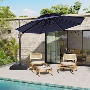 Double top 11 ft. Round Heavy-Duty 360-Degree Rotation Cantilever Offset Outdoor Patio Umbrella in Navy Blue