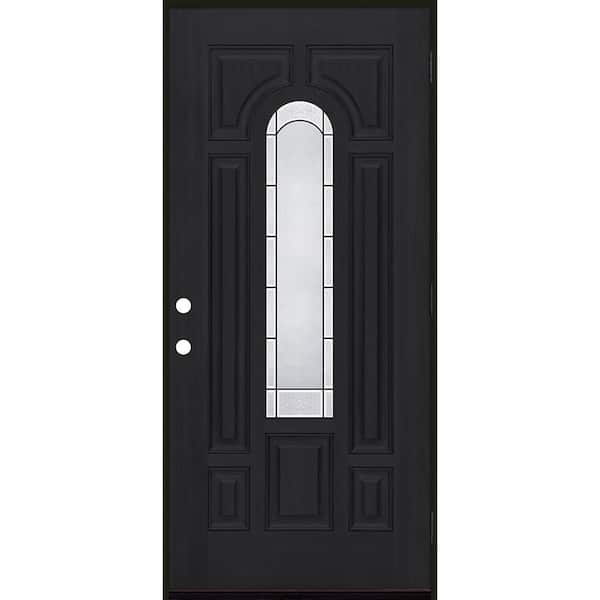 Regency 36 in. x 80 in. Center Lite Empire Deco Glass LHOS Onyx Fiberglass Prehung Front Door with 4-9/16 Jamb