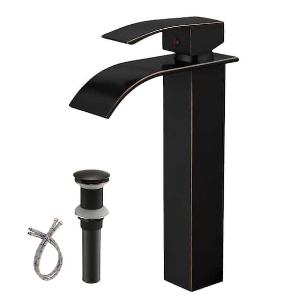Unbranded Single-Handle Single-Hole Bathroom Vessel Sink Faucet with Waterfall and Drain Assembly in Oil Rubbed Bronze