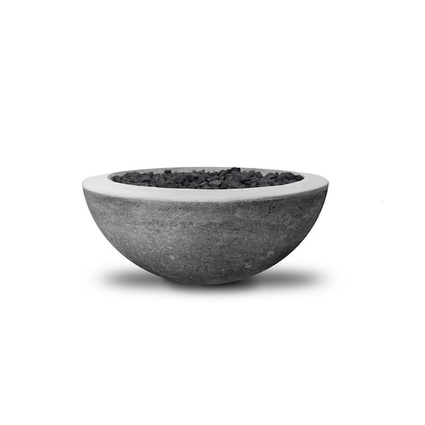 Natco Belvedere 29 in. x 12 in. Round Concrete Liquid Propane Fire Pit in Pewter with 54 lbs. Bag of 0.75 in. Black Lava Rock