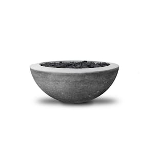 Belvedere 29 in. x 12 in. Round Concrete Natural Gas Fire Pit in Pewter with 27 lbs. Bag of 0.75 in. Black Lava Rocks