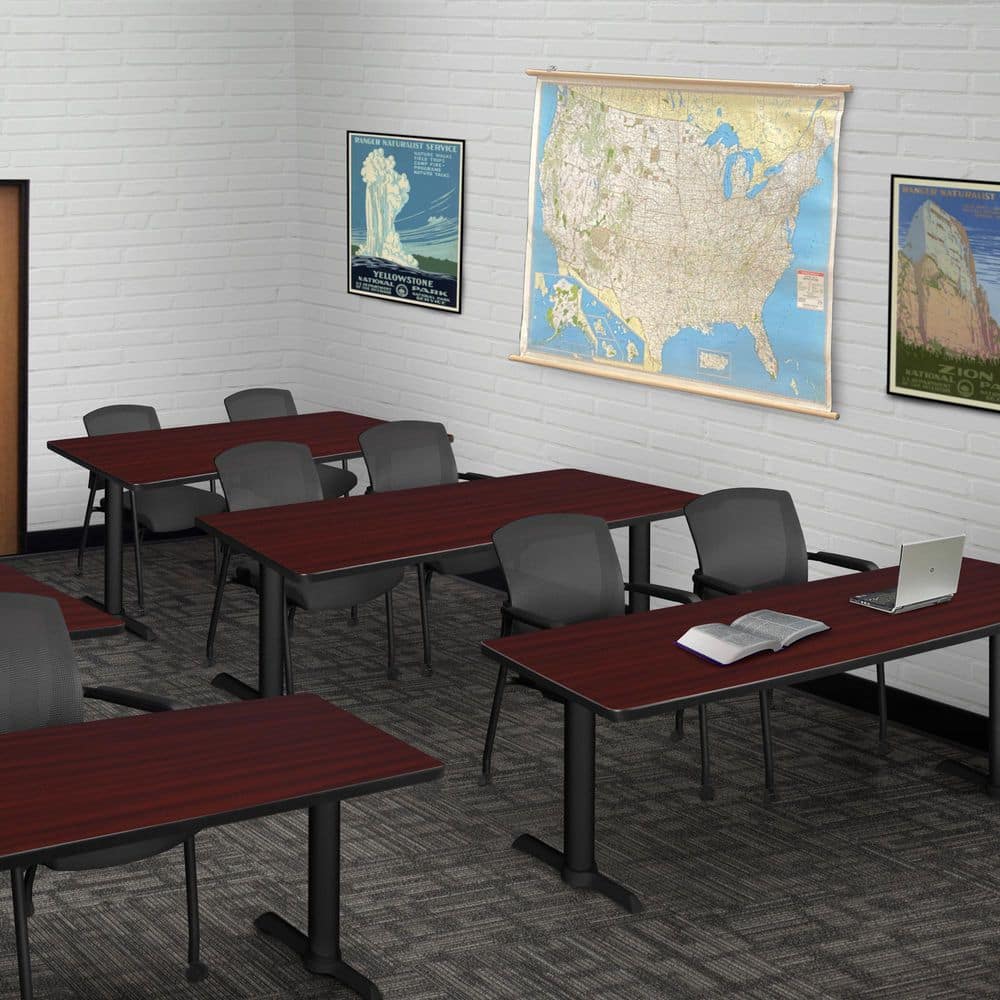 Cain 60 in x 24 in. Mahogany T-Base Training Seminar Table Desk and 2 Knight Mesh Chairs price history on PriceWatchPro