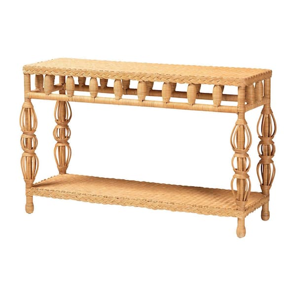 Dolby 47.6 in. Light Honey Rectangle Natural Rattan Wicker Console Table