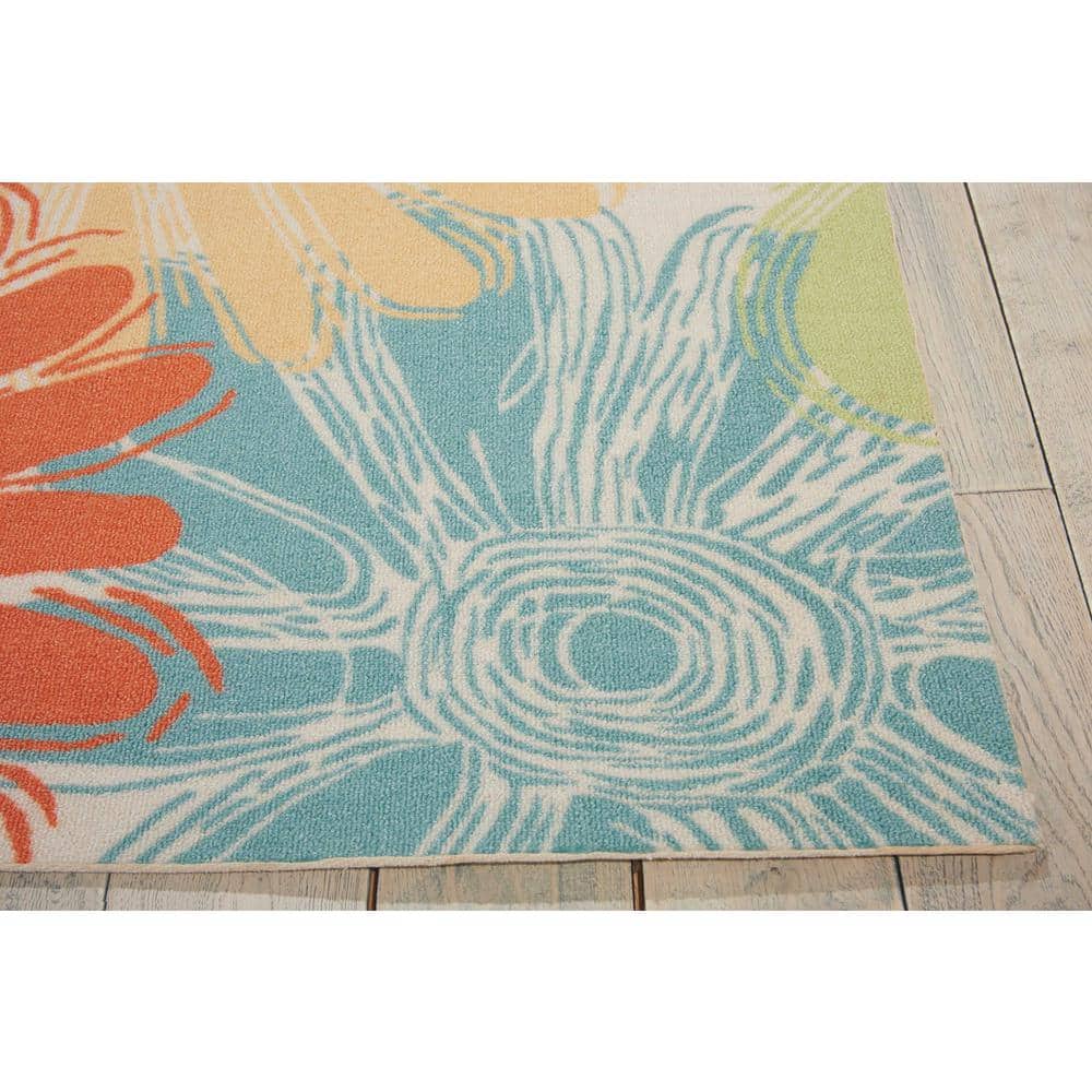 Ivory Floral Synthetic 5'3" x 7'5" Indoor/Outdoor Easy Care Rug