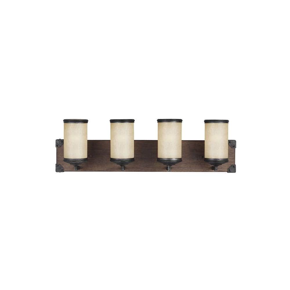 Stardust Brown 4-Light Vanity with Creme Parchment Glass Shades