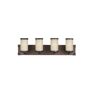 Dunning 26.25 in. W. 4-Light Weathered Gray and Distressed Oak Vanity Light