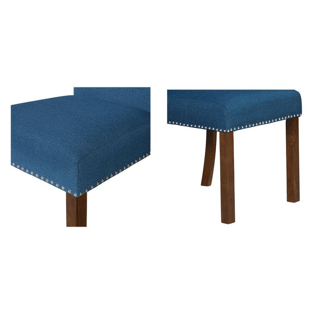 Blue Upholstered Parsons Side Chair with Wood Legs