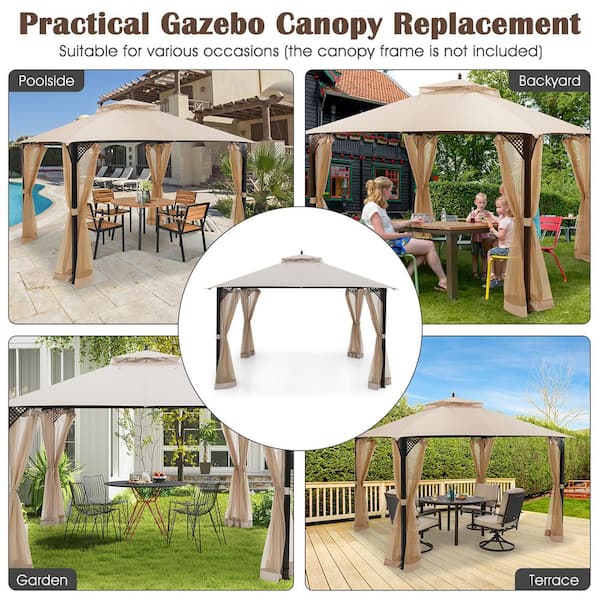 Costway 10 ft. x 12 ft. Patio Gazebo Replacement Top Cover 2-Tier 