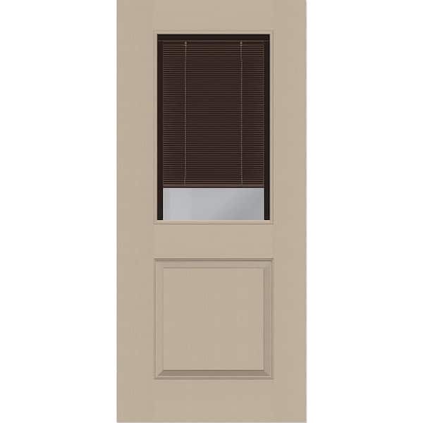 Steves & Sons Legacy 36 in. x 80 in. Universal Handing 1/2Lite Clear Glass Mocha Miniblind Sandstone Finish Fiberglass Front Door Slab
