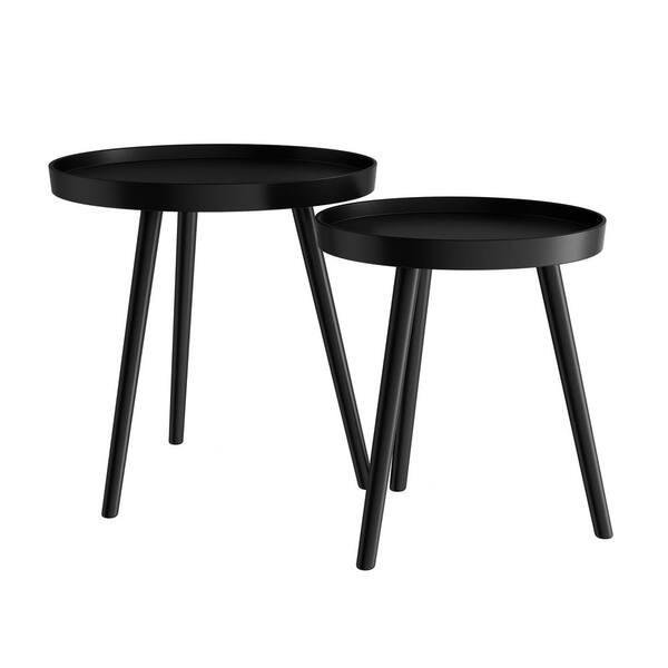 Set Of 2 Natural Finish With Black Nesting Wood Accent Trays Set Of 2 Natural Finish With Black Nesting Wood Accent Trays