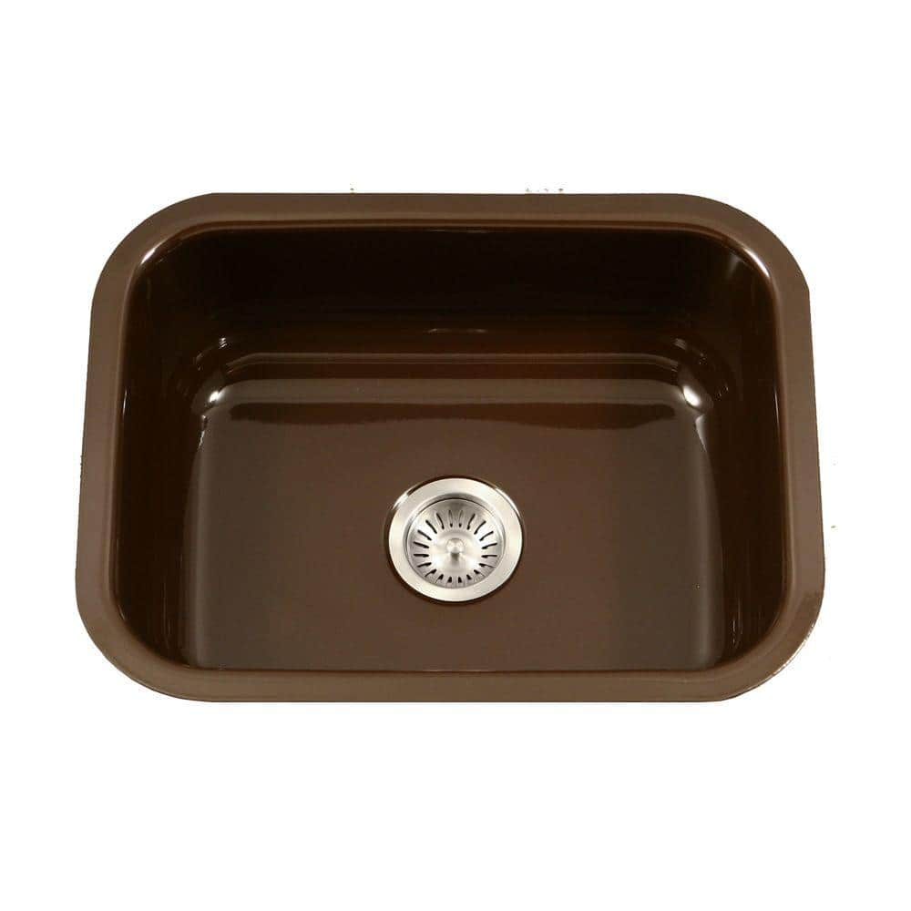 HOUZER Porcela 23 in. Espresso Porcelain Enamel Steel Undermount Single Bowl Kitchen Sink - PCS-2500 ES