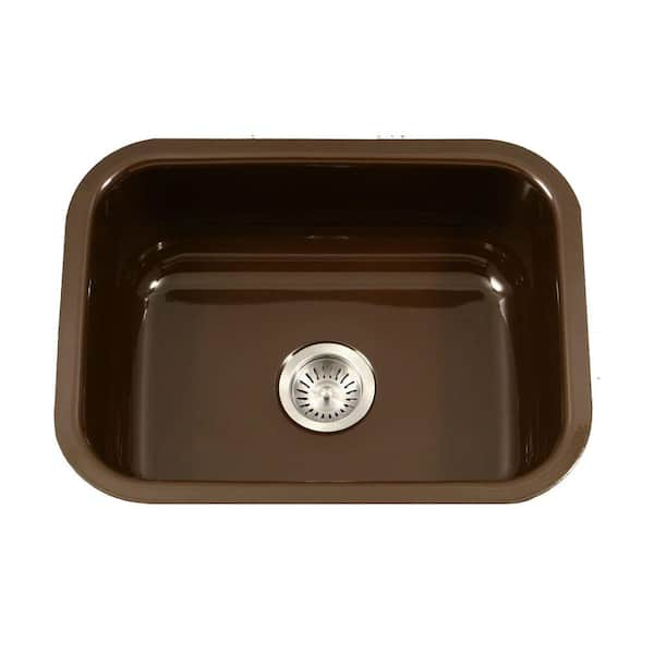 HOUZER Houzer Porcela 23 in. Espresso Porcelain Enamel Steel Undermount Single Bowl Kitchen Sink - PCS-2500 ES