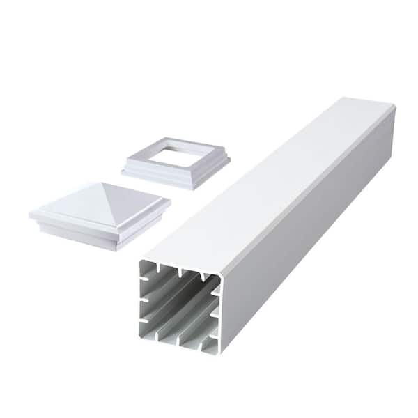 CountrySide 5 in. x 5 in. x 45 in. Tranquil White Capped Composite Beveled Post Sleeve with Cap and Skirt
