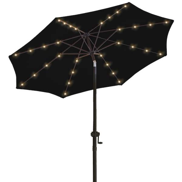 9 ft. Solar LED Lighted Market Patio Umbrella with Crank and Tilt in Black