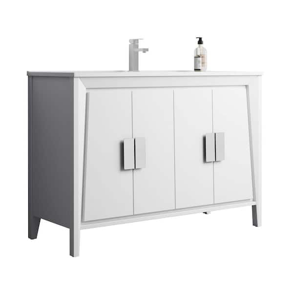 FINE FIXTURES Imperial 48 in. W x 18.11 in. D x 33.5 in. H Bathroom Vanity in White Ashtree with White Ceramic Top