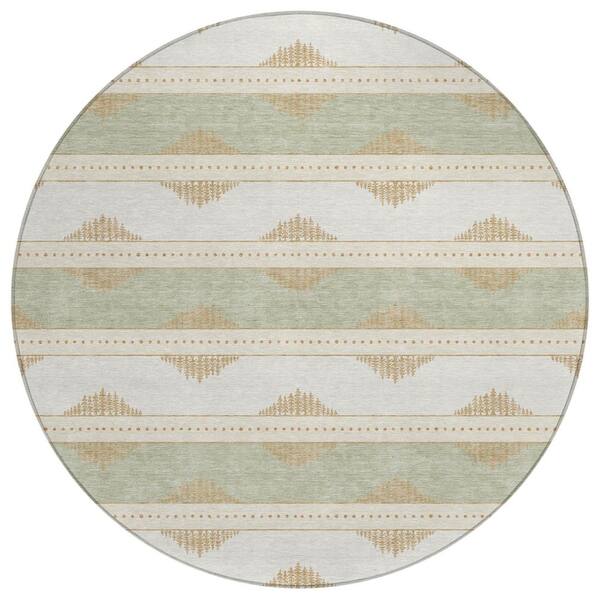 Chantille Machine Washable Indoor/Outdoor Abstract ACN3067 Cream 8 ft. x 8 ft. Round Rug