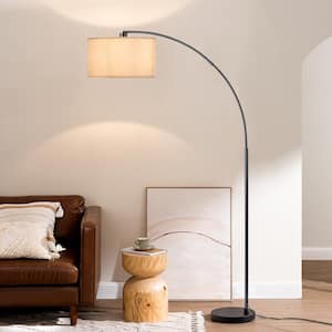 78.4 in. Black 1-Light Arched Floor Lamp For Living Room With Fabric Drum Shade