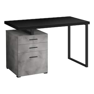 COMPUTER DESK - 3 STORAGE DRAWERS / LEFT OR RIGHT SETUP / FLOATING DESKTOP - 48"L - BLACK TOP / GREY CONCRETE-LOOK