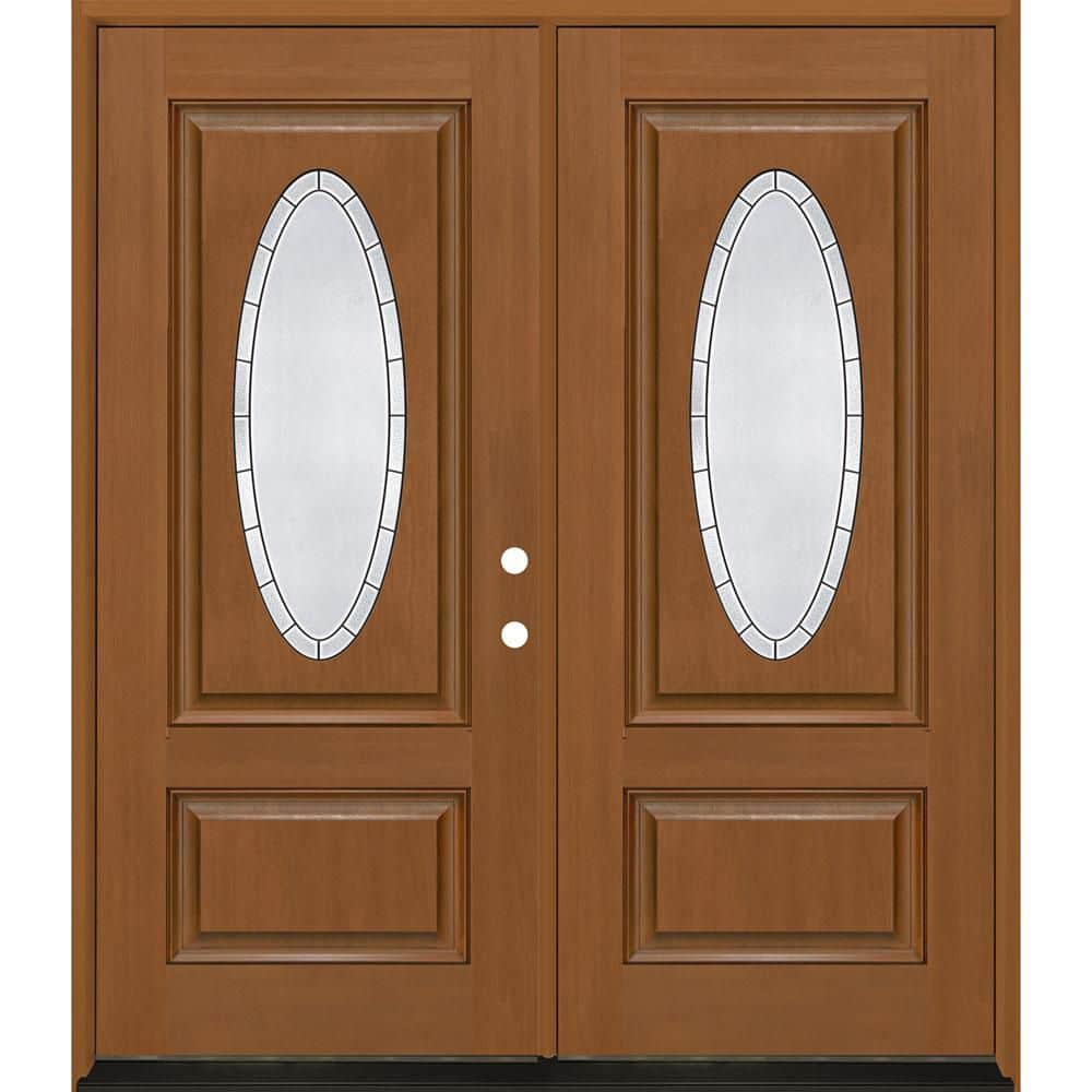 Regency 72 in. x 80 in. 3/4L Oval Empire Deco Glass LHIS Autumn Wheat Fiberglass Double Prehung Front Door w-4-9/16Jamb price history on PriceWatchPro
