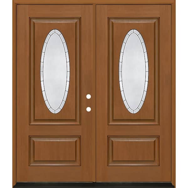 Regency 72 in. x 80 in. 3/4L Oval Empire Deco Glass LHIS Autumn Wheat Fiberglass Double Prehung Front Door w-6-9/16Jamb