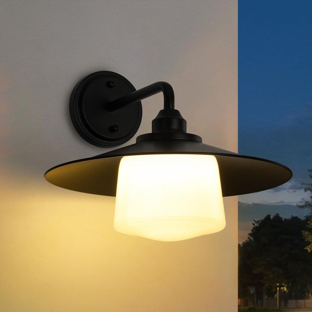 Nocta 14 in. 1-Light Matte Black Outdoor Wall Sconce with White Glass Shade price history on PriceWatchPro