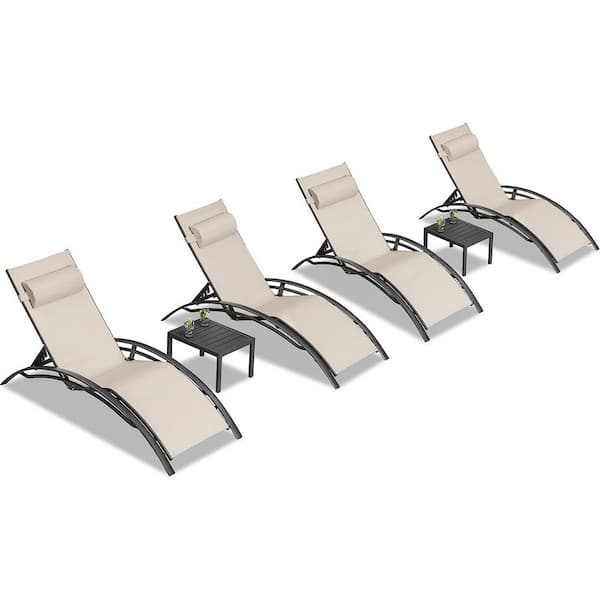 PURPLE LEAF Patio Aluminum Outdoor Chaise Lounge Set Beach Pool Sunbathing Lawn Lounger Chair Side Table Included (Set of 4)