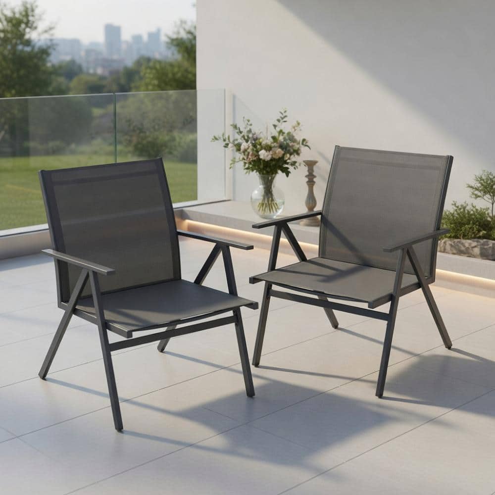 2-Piece Gray Patio Chair Set – Breathable Mesh Backrest, Heavy-Duty Metal Frame, All-Weather Outdoor Seating for Deck, B price history on PriceWatchPro