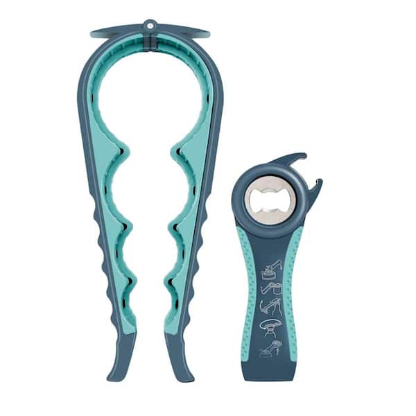 5 in 1 Multi Function Jar and Bottle Opener Set for Weak Arthritic Hands with Non Slip Gripper Pad Corkscrew