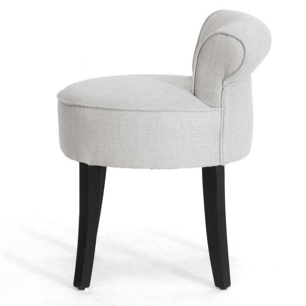 Millani Beige Linen Modern Lounge Stool with Black Birch Legs