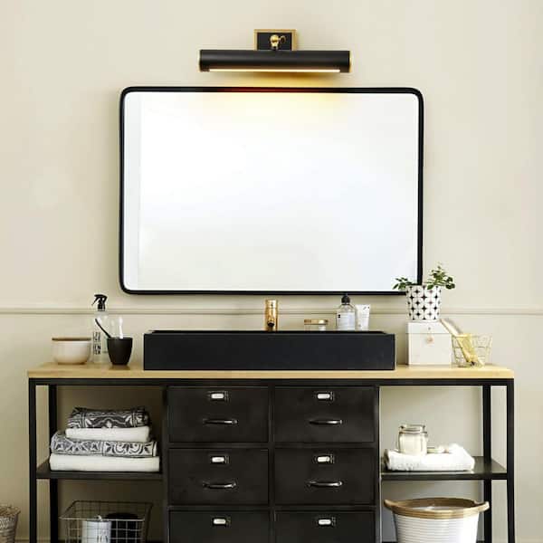 Haluk 15.7 in. Mid-Century Modern Gold and Black Hardwired LED Swivel Picture Light, 3000K Warm Light