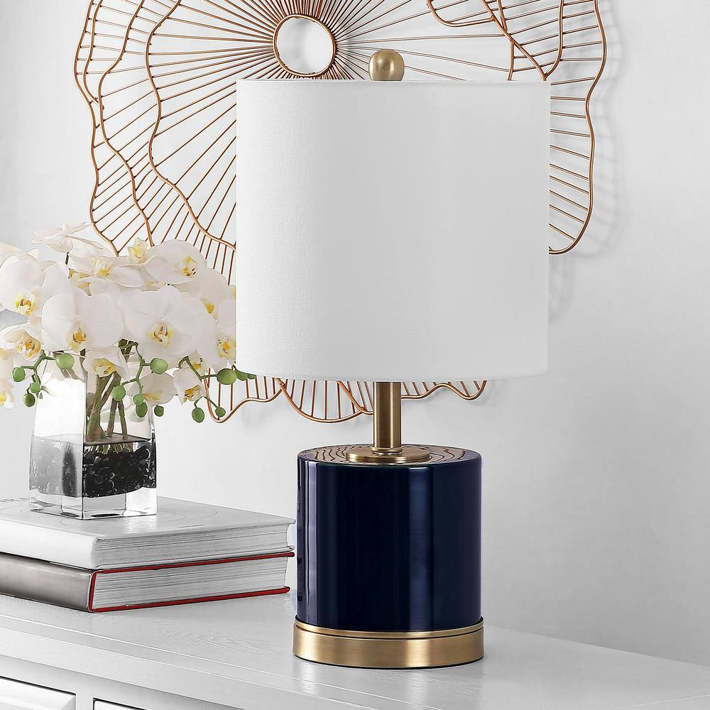 Jayce Navy Blue Glass Table Lamp Set with White Shades