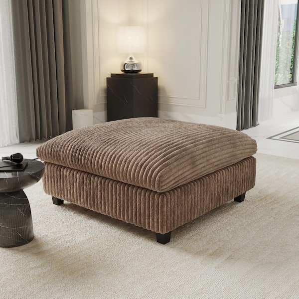 39.3 in. 1-Piece Armless Soft Faux Rabbit Fur Velvet Upholstered Cocktail Square Sectional Sofa Ottoman in Brown