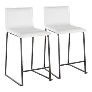 Mara 26 in. White Faux Leather and Black Metal Counter Stool (Set of 2)