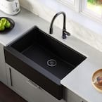 Farmhouse/Apron-Front Quartz Composite 34 in. Single Bowl Kitchen Sink in Black