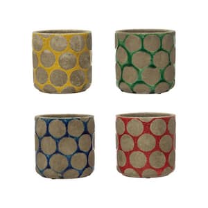 Multi-color Clay Round Decorative Pots with Wax Relief Dots (4-Pack)