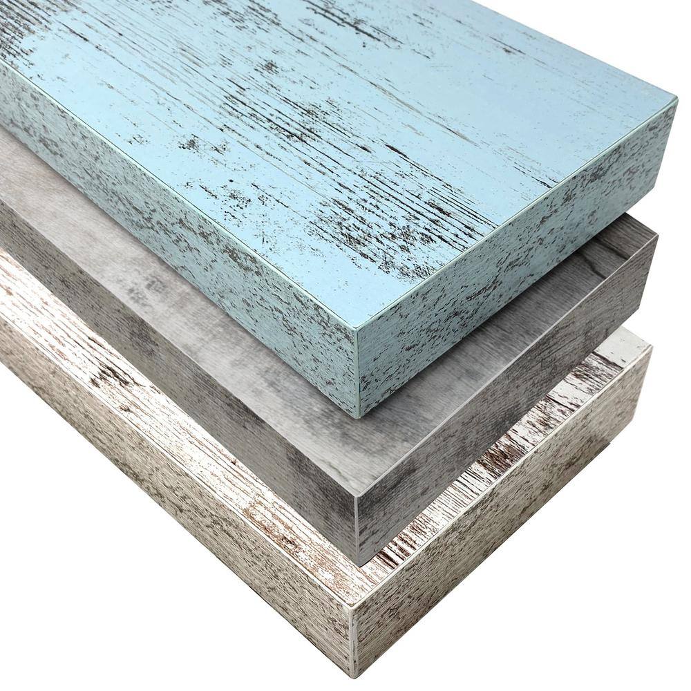 Rustic Blue, Gray, White Wood Floating Accent Shelf Set